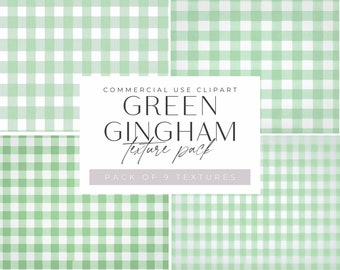 Gingham Green and White Texture Clipart, Check Pattern Backgrounds, jpeg Clip Art, Commercial use, Pastel Gingham Digital Paper