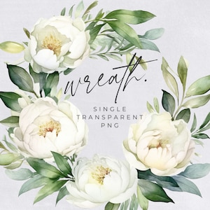 Magnolia Wreath Clipart, SINGLE IMAGE, Floral Watercolor Half Wreaths, White Flowers, Wedding Invitation, transparent png, Commercial Use