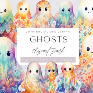 Ghost Watercolor Clipart, Cute Groovy Clip Art, Spooky Decor, Kids Creepy Party Invitations, Halloween,  Digital Download, transparent png