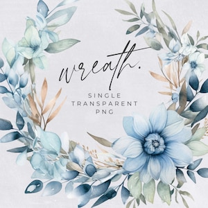 Watercolor Winter Wreath Clipart, SINGLE IMAGE, Blue Floral Watercolor, Half Wreaths, Wedding Invitation, transparent png, Commercial Use