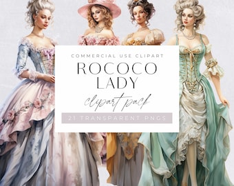 Rococo Ladies Clipart, Victorian Ladies, Junk Journal Clip Art, Victorian Fashion, Women in Vintage Dress, Boudoir Clipart, Commercial Use