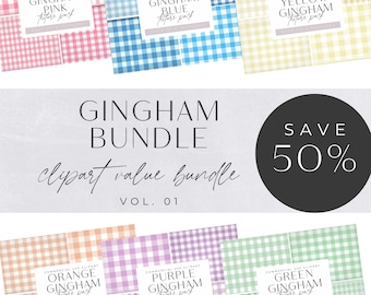 Gingham Clipart Bundle, Watercolor Digital Paper, Pink, Green, Blue, Yellow, Orange, Purple Background, Seemless Pattern, Junk Journal,