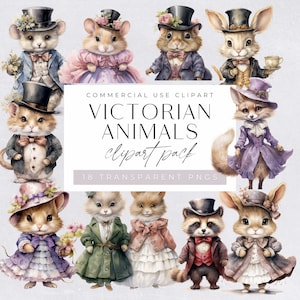 Imágenes prediseñadas de animales victorianos, imágenes prediseñadas de acuarela vintage, animales steampunk del bosque, gráficos efímeros de fantasía, licencia comercial, digital