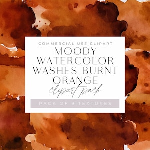 Moody Watercolor Washes Burnt Orange Clipart Pack, Terracotta Texture backgrounds, jpeg, commercial use, Brown Texture Watercolor