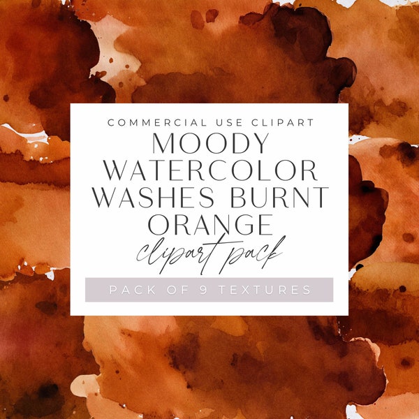 Moody Watercolor Washes Burnt Orange Clipart Pack, Terracotta Texture backgrounds, jpeg, commercial use, Brown Texture Watercolor