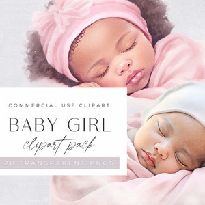 Aquarel babymeisje clipart, welkom baby, pasgeboren geboortekaartje illustraties, zwarte meid, roze doop, babyshower, transparante png