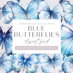 Pacchetto Clipart farfalle blu, clipart png trasparente, Clipart farfalla acquerello, Illustrazioni e grafica, Uso commerciale, Azzurro chiaro