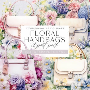 Clipart de bolso floral, clip art de bolso de acuarela, gráficos de moda glamorosa, ilustraciones de bodas, png de chica planificadora transparente, chica jefa