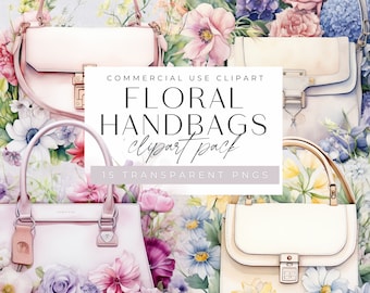 Floral Handbag Clipart, Watercolor Purse Clip Art, Glamour Fashion Graphics, Wedding Illustrations, Transparent Planner Girl pngs, Girl Boss