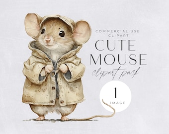 Cute Mouse Clipart Watercolor | SINGLE IMAGE | Commercial License, Transparent Png, Junk Journals, Digital Paper Craft, Cute Animal