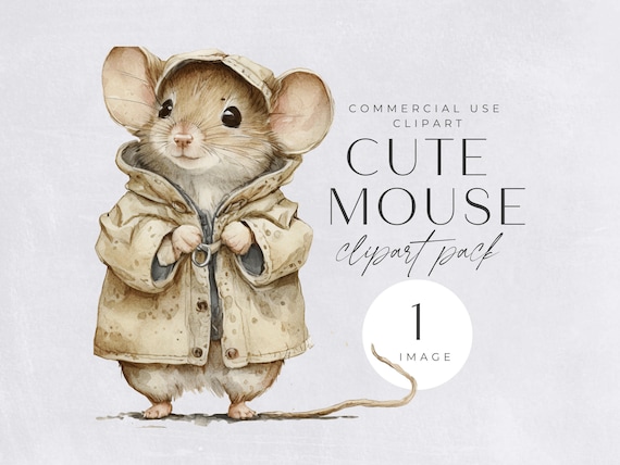 Cute Mouse Clipart Watercolor | SINGLE IMAGE | Commercial License, Transparent Png, Junk Journals, Digital Paper Craft, Cute Animal