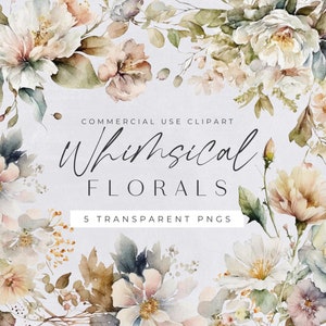 Pack de cliparts fleur sauvage, Clipart à usage commercial, Floral neutre, Clipart printemps, PNG transparents, fleurs botaniques de mariage, délicat
