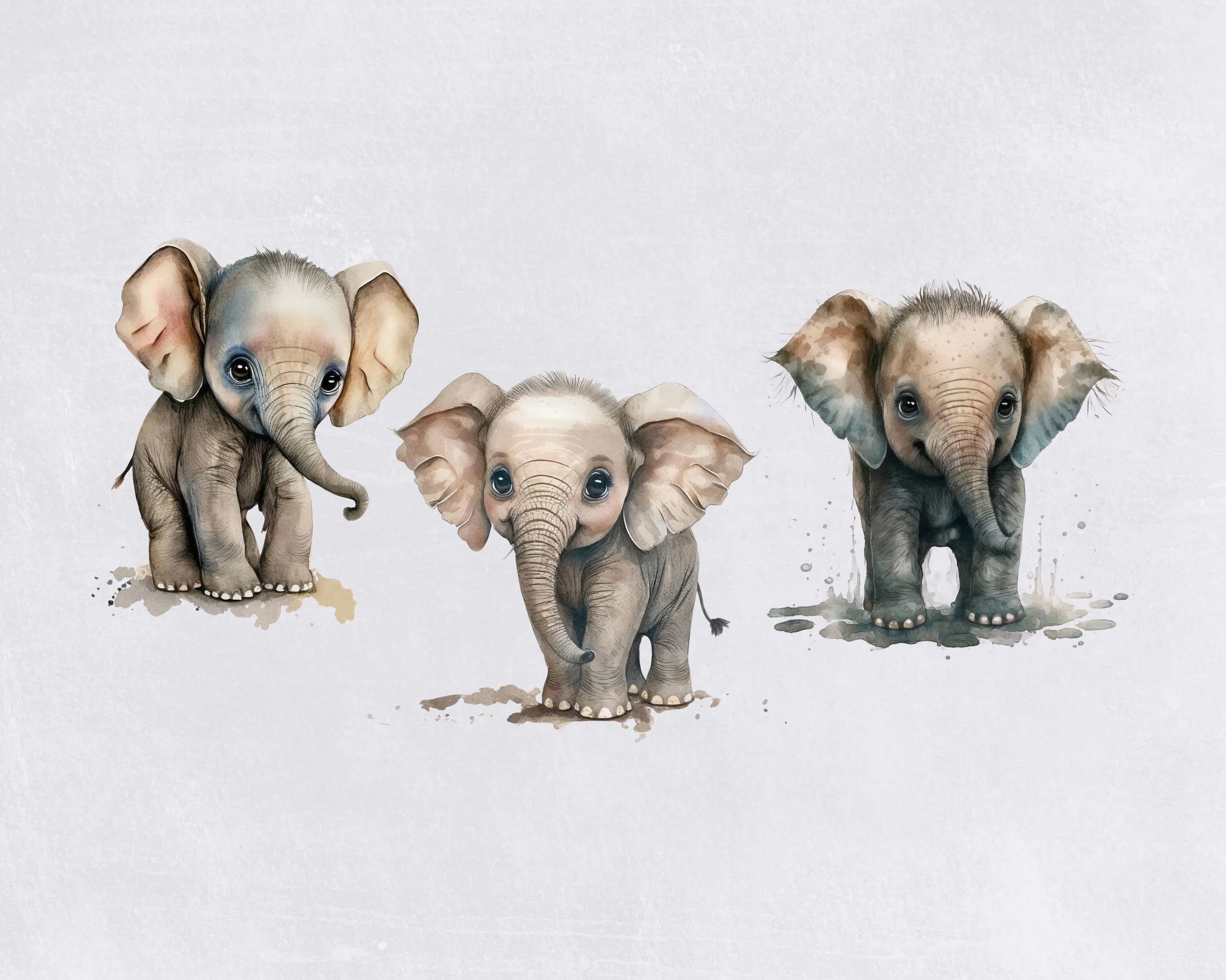Baby Elephant Watercolor Clipart, Cute Clip Art for Commercial Use ...