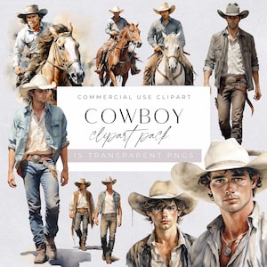 Cowboys clipart, aquarel Western Ranch cowboys rijden paard illustraties, rodeo-afbeeldingen, Wild West Ranch of Desert pngs, commercieel gebruik