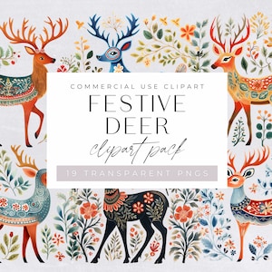 Cute Reindeer Clipart, Festive Deer Png, Christmas Animals Clip Art,  Digital Paper Craft, Commercial Use, Instant Download