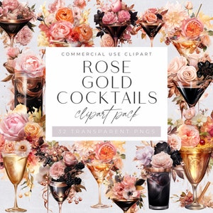 Christmas Cocktails Clipart, Mixed Drinks, Rose Gold Alcohol Drinks, Watercolor Signature Cocktails, Commerical Use, , Non-Alcoholic