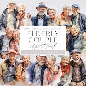 Elderly People Clipart, Old Person, Watercolor Grandmother & Grandfather, Elder Couple png, Grandparents Image, Older Aged Man Graphics,