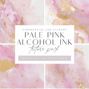 May include: A set of 14 digital textures featuring pale pink and gold alcohol ink. The textures are perfect for creating backgrounds, overlays, and other creative projects.  COMMERCIAL USE CLIPART PALE PINK ALCOHOL INK texture pack PACK OF 14 TEXTURES