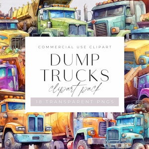 Watercolor Dump Trucks,  Big Yellow Construction Vehicles, Classic American Trucks,  Boys Clip Art, for commercial use, Transparent PNGs,