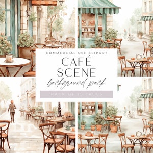 a painting of a cafe scene with tables and chairs