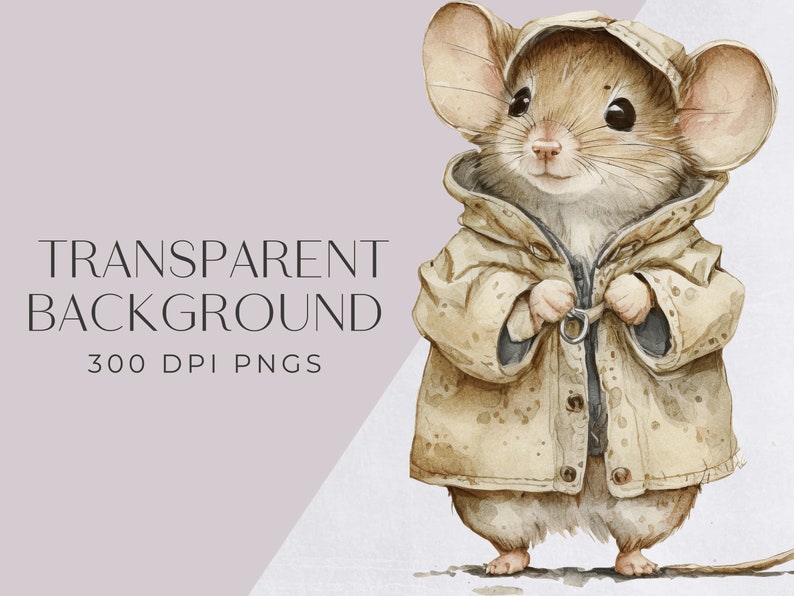 Rato fofo clipart aquarela | IMAGEM ÚNICA | Licença comercial, png transparente, revistas indesejadas, artesanato em papel digital, animal fofo imagem 2