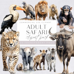 Animal Kingdom Safari png, pacote de clipart de animais adultos em aquarela, clipart selvagem, aniversário na selva, gráficos de chá de bebê, decoração de berçário