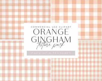 Gingham Orange and White Texture Clipart, Check Pattern Backgrounds, jpeg Clip Art, Commercial use, Gingham Digital Paper