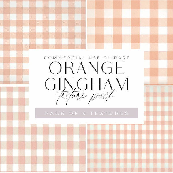 Gingham Orange and White Texture Clipart, Check Pattern Backgrounds, jpeg Clip Art, Commercial use, Gingham Digital Paper