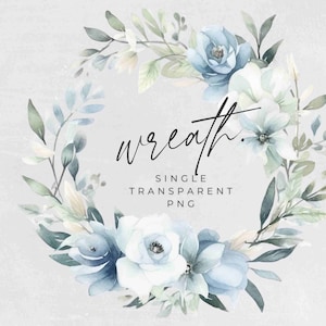 Watercolor Winter Wreath Clipart, SINGLE IMAGE, Blue Floral Watercolor, Half Wreaths, Wedding Invitation, transparent png, Commercial Use