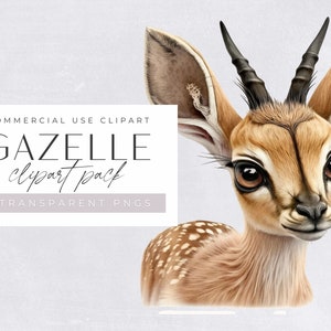 Gazelle Watercolor Clipart,  Antelope Clipart for commercial use, Cute Deer, Transparent PNGs,  Baby Safari Animals, Nursery Clipart