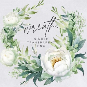 Magnolia Wreath Clipart, SINGLE IMAGE, Floral Watercolor Half Wreaths, White Flowers, Wedding Invitation, transparent png, Commercial Use