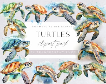 Zeeschildpad clipartpakket, oceaandieren png, schildpad SVG, zeedier illustraties, commercieel gebruik, digitale download, zomer strand clipart,