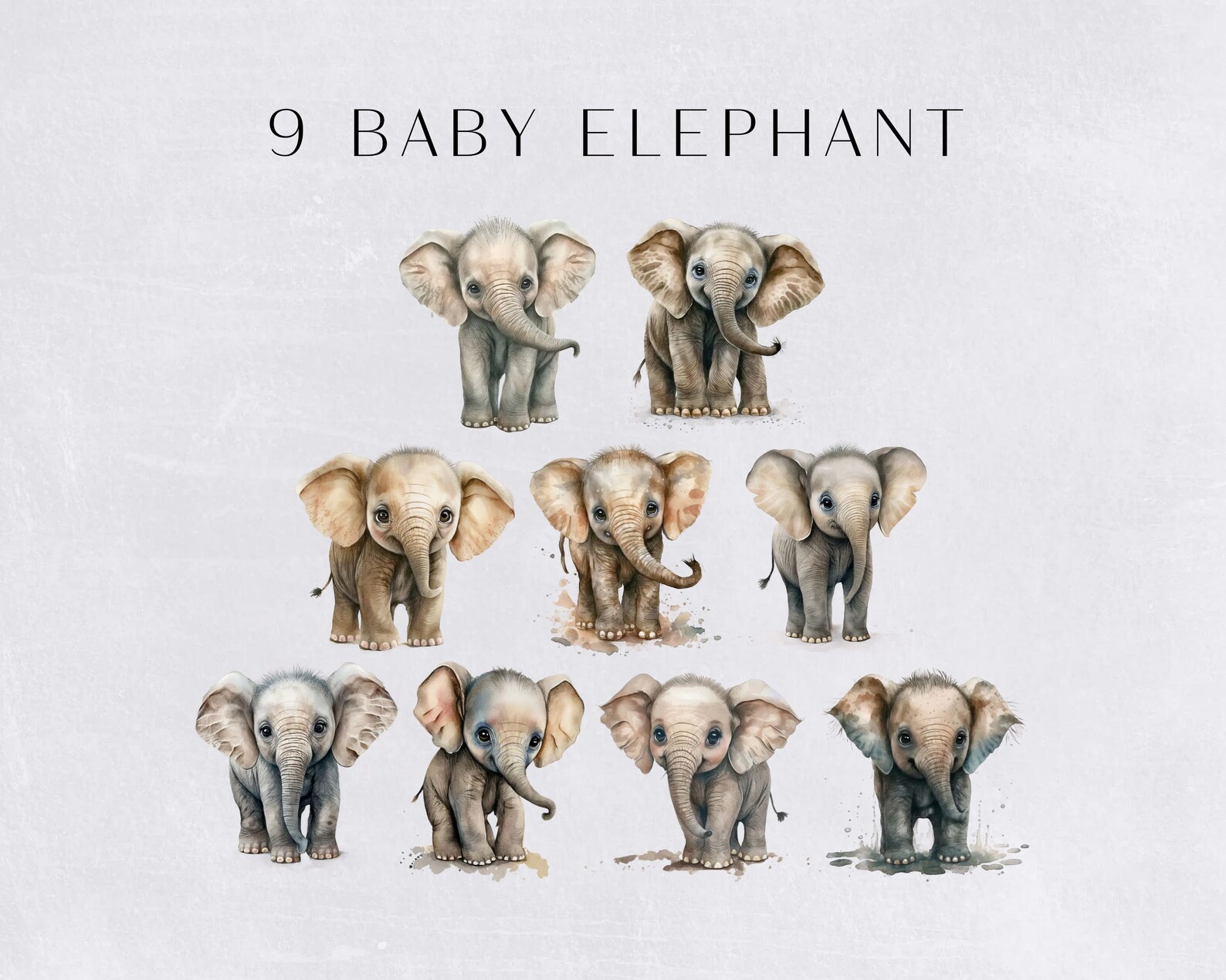 Baby Elephant Watercolor Clipart, Cute Clip Art for Commercial Use ...