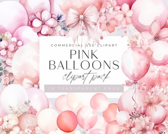 Ballon Geburtstag Clipart, Party Dekoration, Mädchen, Kinder, Blumen, Aquarell, Baby Shower Einladung, transparentes Png, kommerzielle Nutzung