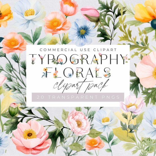 Typography Flowers,  Floral Clip Art Letters, Floral Alphabet, Wedding Invitation, commercial use, Invitations, Transparent PNGs,