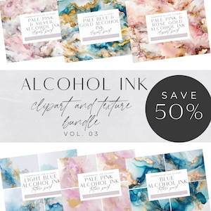 Alkohol Tinte Clipart Bundle, Png, JPEG, Flüssige Tinte Clipart, Pink & Gold, Blau und Gold Aquarell Hintergrundtexturen, Farbspritzer, abstrakt