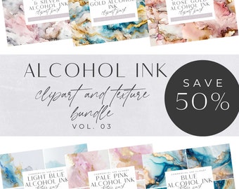 Alcohol Ink Clipart Bundle, Png, Jpeg, Liquid Ink Clipart, Pink & Gold, Blue and Gold Watercolor Background Textures, Color Splash, Abstract
