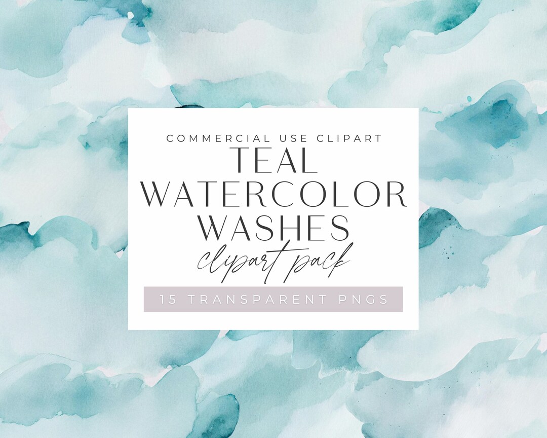 Teal Watercolor Washes Clipart, Greeny Blue Texture Backgrounds for ...