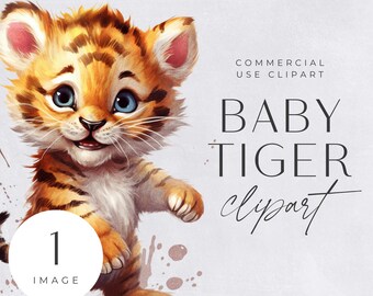 Gráfico de tigre bebé / IMAGEN ÚNICA / para uso comercial, PNG transparentes, imágenes prediseñadas de safari, jungla, gráficos para baby shower, arte mural