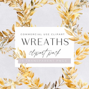 Autumn Wreath Clipart Bundle, Fall Watercolor Wreaths, Half Wreath, Wedding Invitation Clip Art, Rustic Leaves, Brown & Gold transparent png