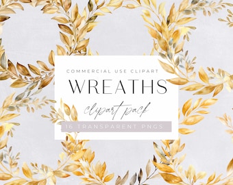 Paquete de imágenes prediseñadas de coronas de otoño, coronas de acuarela de otoño, media corona, imágenes prediseñadas de invitación de boda, hojas rústicas, marrón y dorado png transparente
