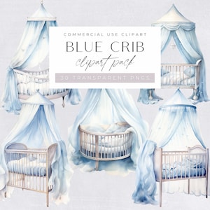 Blauwe wieg clipart, jongens babyshower, Moses Basket afbeelding, standaard en rocker, babybedje clipart, decor kinderkamer, commercieel gebruik,