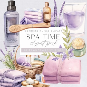 Clipart de dia de spa, clipart de beleza em aquarela, gráficos de festa do pijama, pngs de autocuidado e bem-estar, ilustrações relaxantes, uso comercial