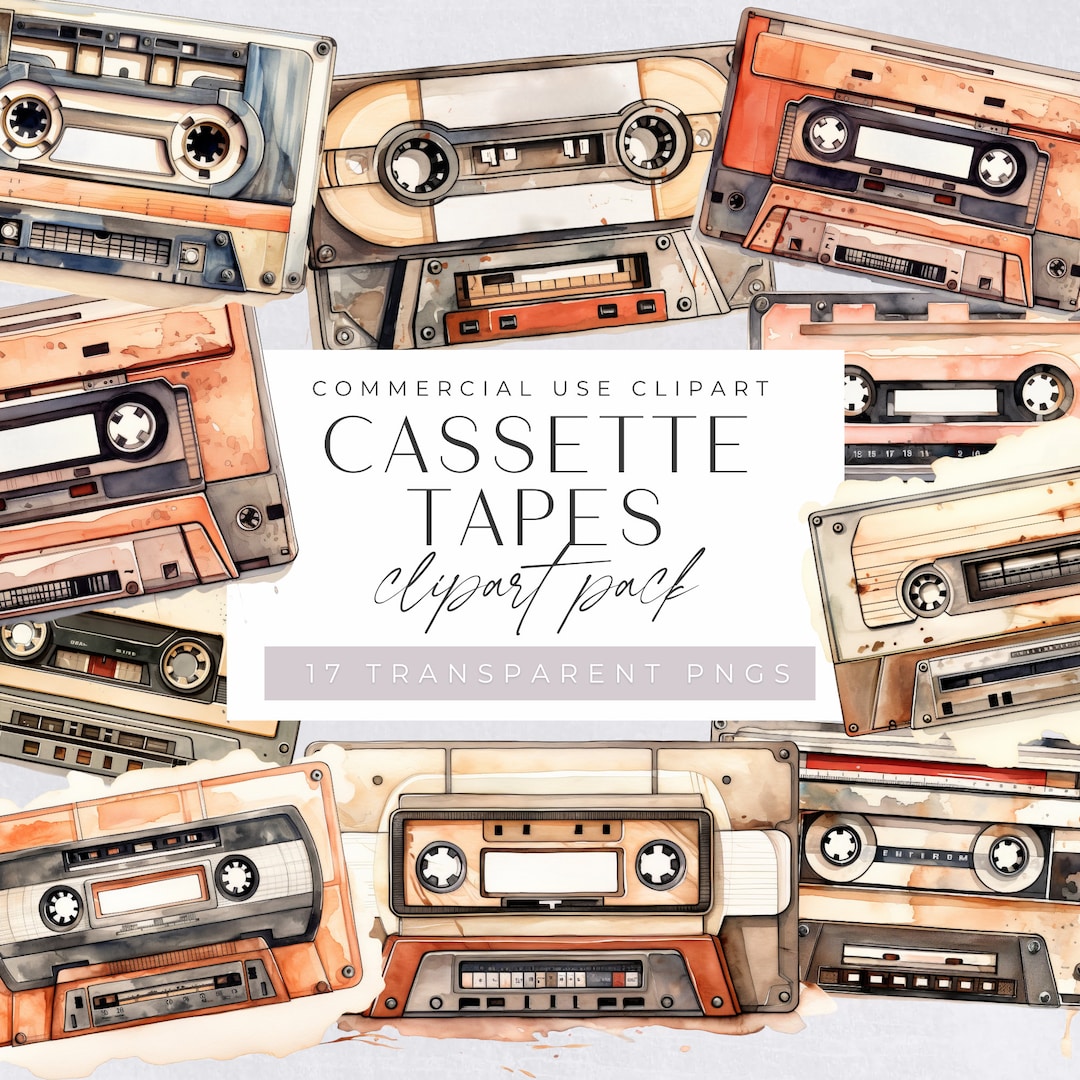 Cassette Tapes Clipart, Retro Music Tape Clip Art, 80s Party Graphics