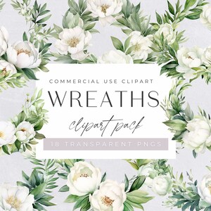 Magnolia Wreath Clipart Bundle, Floral Watercolor Half Wreaths,, White Flowers, Wedding Invitation Clip Art, transparent png, Commercial Use