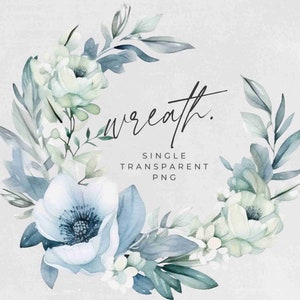 Watercolor Winter Wreath Clipart, SINGLE IMAGE, Blue Floral Watercolor, Half Wreaths, Wedding Invitation, transparent png, Commercial Use
