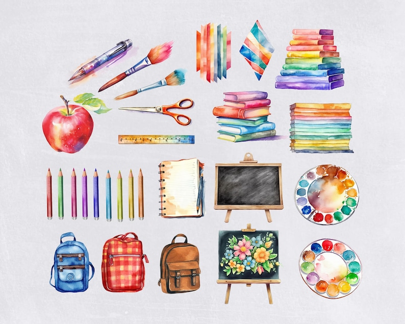 Classroom, Back to School Clipart, Watercolor Teacher Clip Art ...