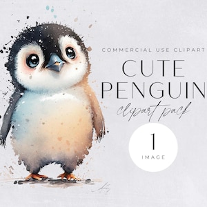 Christmas Penguin Clipart | SINGLE IMAGE | Digital Download, Paper Craft, Xmas Holiday Penguins, Winter Animals, Watercolor, Card Making