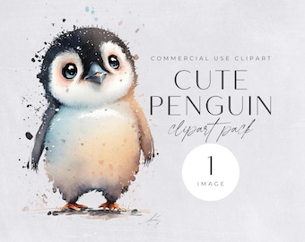 Christmas Penguin Clipart | SINGLE IMAGE | Digital Download, Paper Craft, Xmas Holiday Penguins, Winter Animals, Watercolor, Card Making