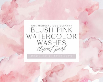 Blush Pink Watercolor Washes Clipart, Pastelltexturbakgrunder för kommersiellt bruk, Abstrakta Element, Transparenta PNG-filer, Digital Nedladdning
